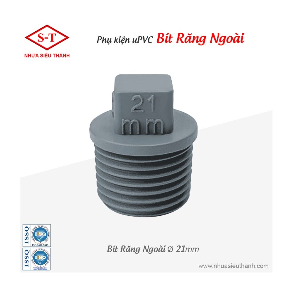 Bít răng ngoài uPVC - bịt đầu ống nước phi 21 đến 90 (ren ngoài)