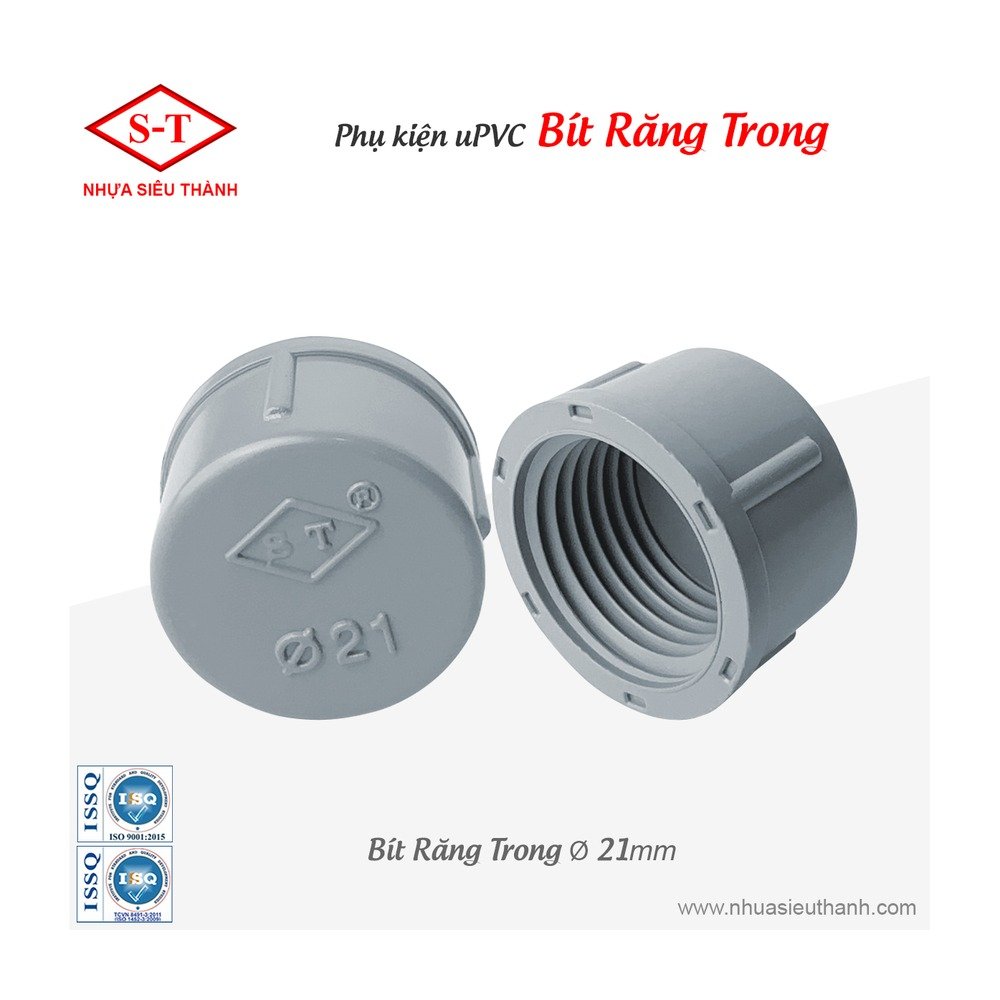 Bít răng trong uPVC - bịt đầu ống nước phi 21 đến 90 (ren trong)