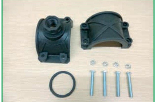 Bộ phận của đai khởi thủy HDPE: nắp đai trên, đai dưới, gioăng cao su, bu lông, long đen