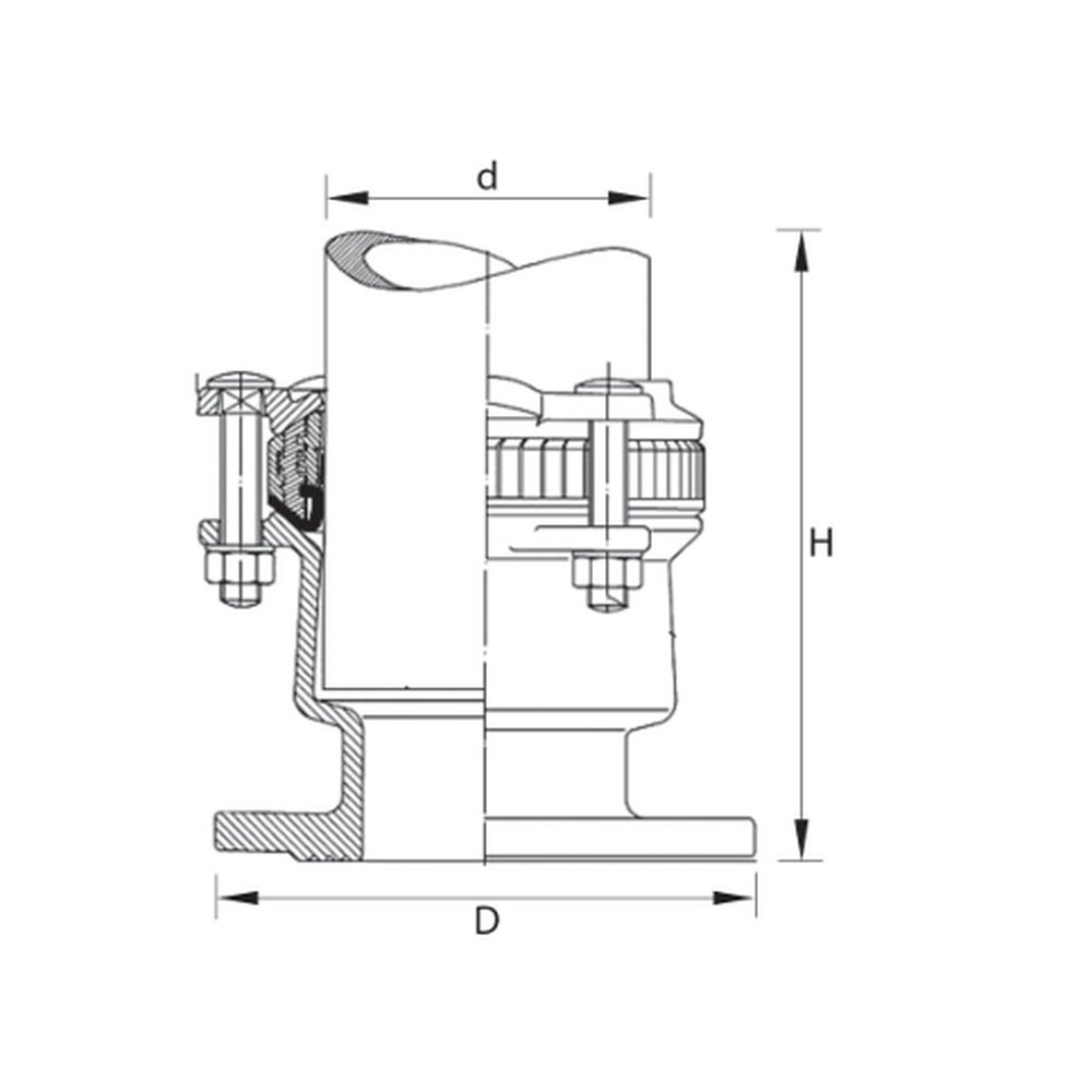 Bản vẽ kỹ thuật măng sổng một đầu mặt bích HDPE (D, H)