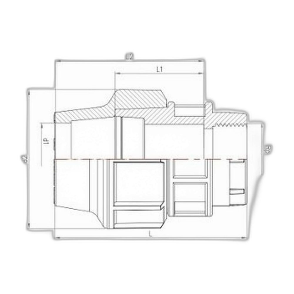 Bản vẽ kỹ thuật măng sông một đầu ren trong HDPE (Female Adapter) - kích thước L1 L2 d2 Rp