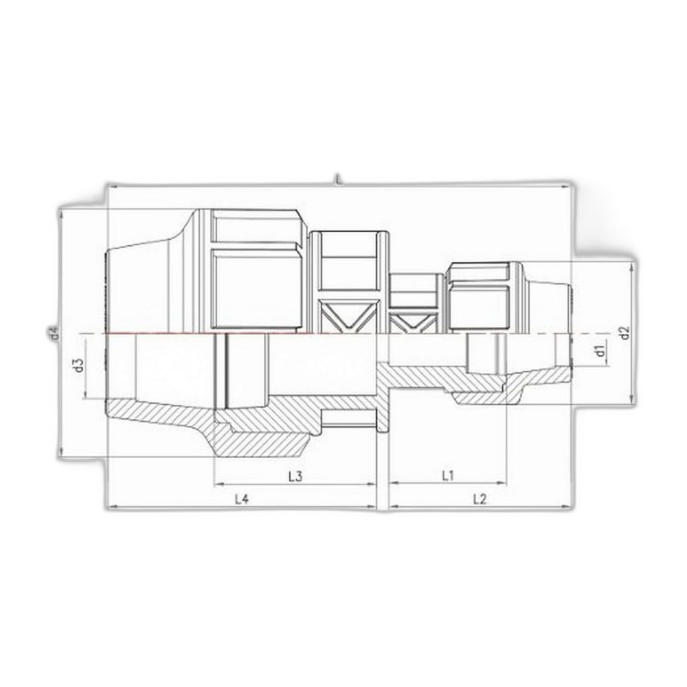 Bản vẽ kỹ thuật măng sông thu HDPE (Reducing Coupling) - kích thước d1 d2 d3 d4 L L1 L2