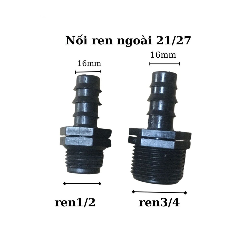 Nối ren thẳng ống LDPE 16mm ren ngoài 21mm và 27mm uPVC