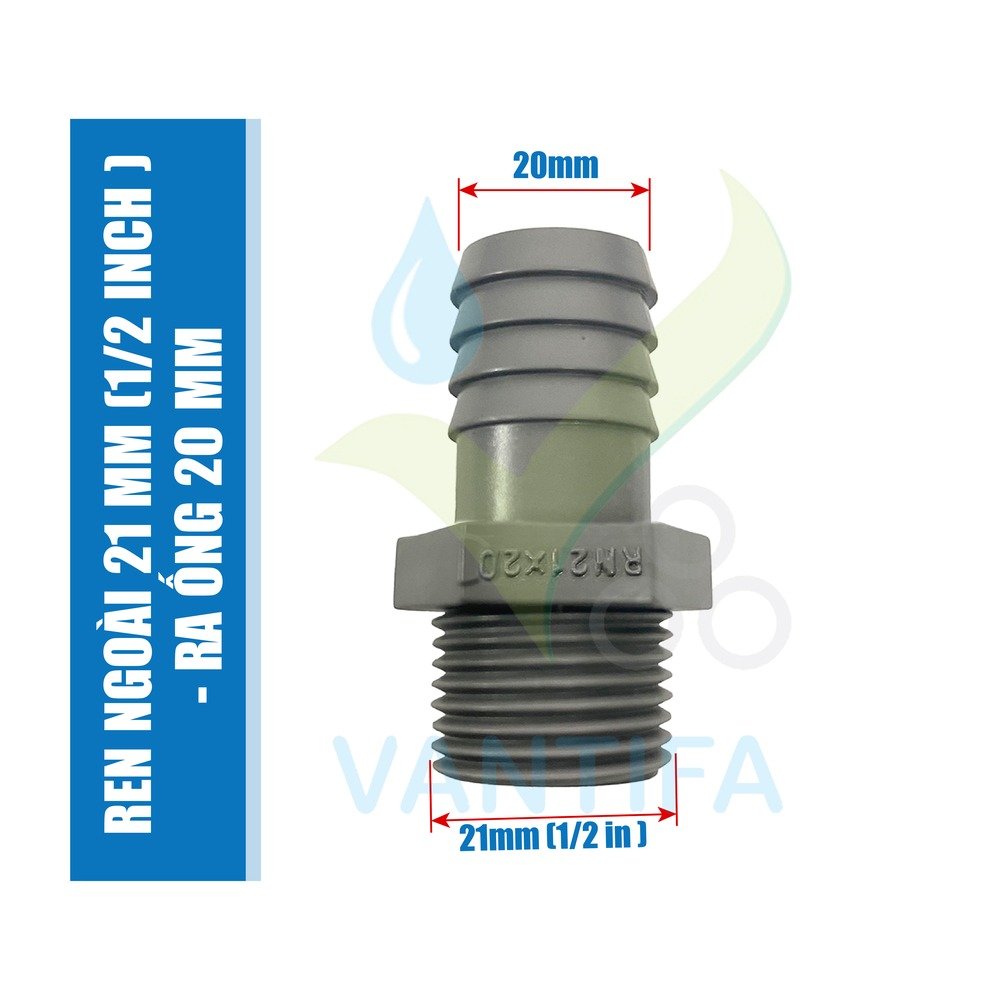 Nối ren thẳng ống LDPE 20mm ren ngoài 21mm và 27mm uPVC